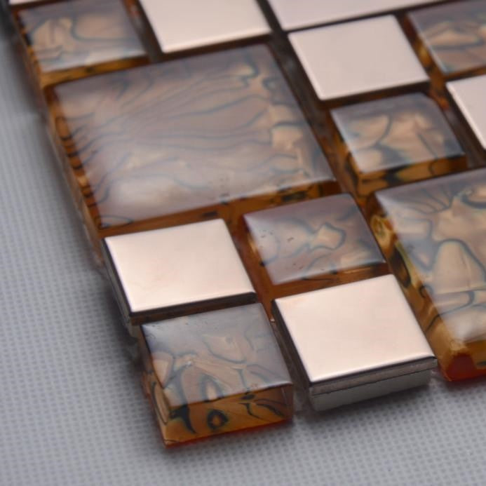 Gạch Mosaic Kính Màu Vân Gỗ Hiện Đại Cho Tường Nội Thất