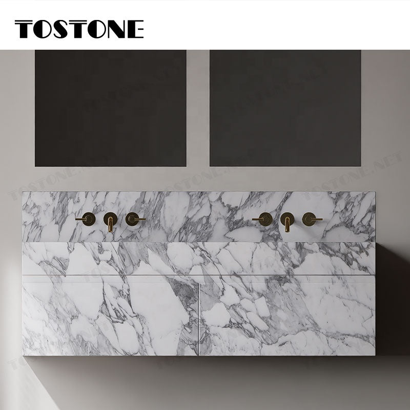 Tostone Mặt bàn lavabo phòng tắm gắn tường bằng đá cẩm thạch Arabescato Corchia tự nhiên sang trọng dành cho phòng vệ sinh nhỏ, thiết kế nội thất tùy chỉnh