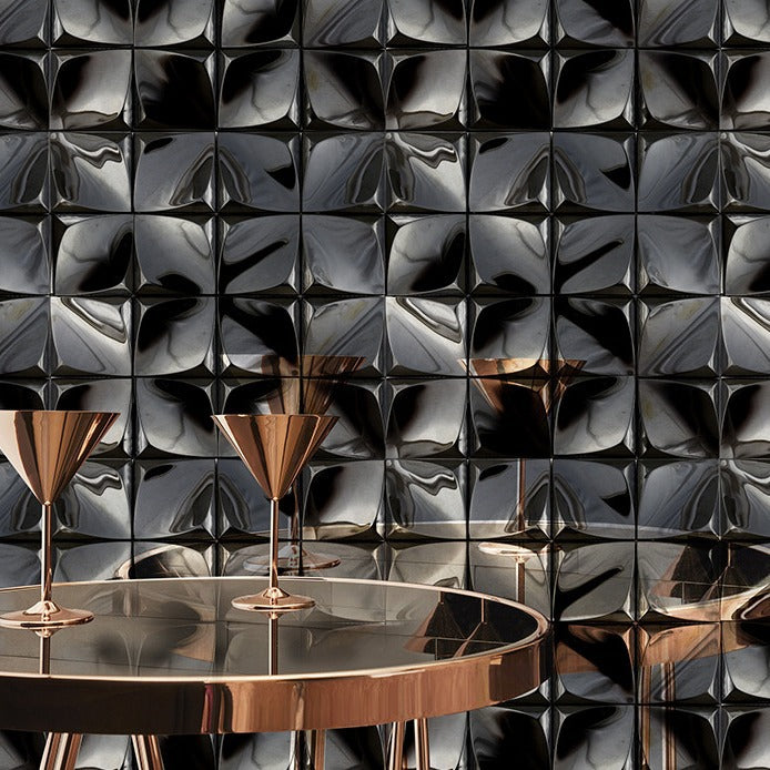 Gạch Mosaic Thép Không Gỉ 3D Họa Tiết Hình Học cho Bếp Hiện Đại, Phòng Tắm, Tường Gương, Bàn và Studio KTV của Người Nổi Tiếng Trên Mạng