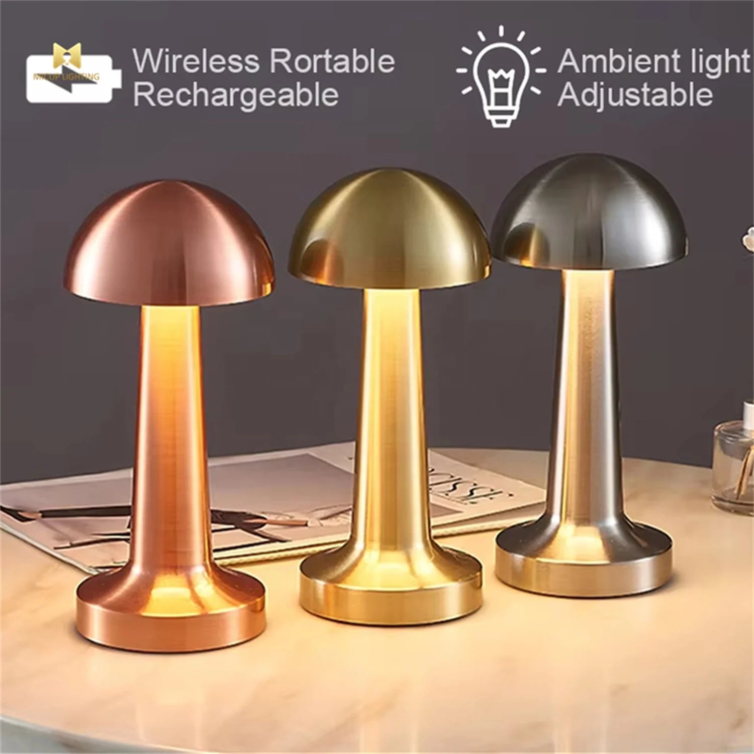 Đèn Bàn Không Dây Hình Vòm LED Sạc Pin Nhỏ Di Động Tại Nhà