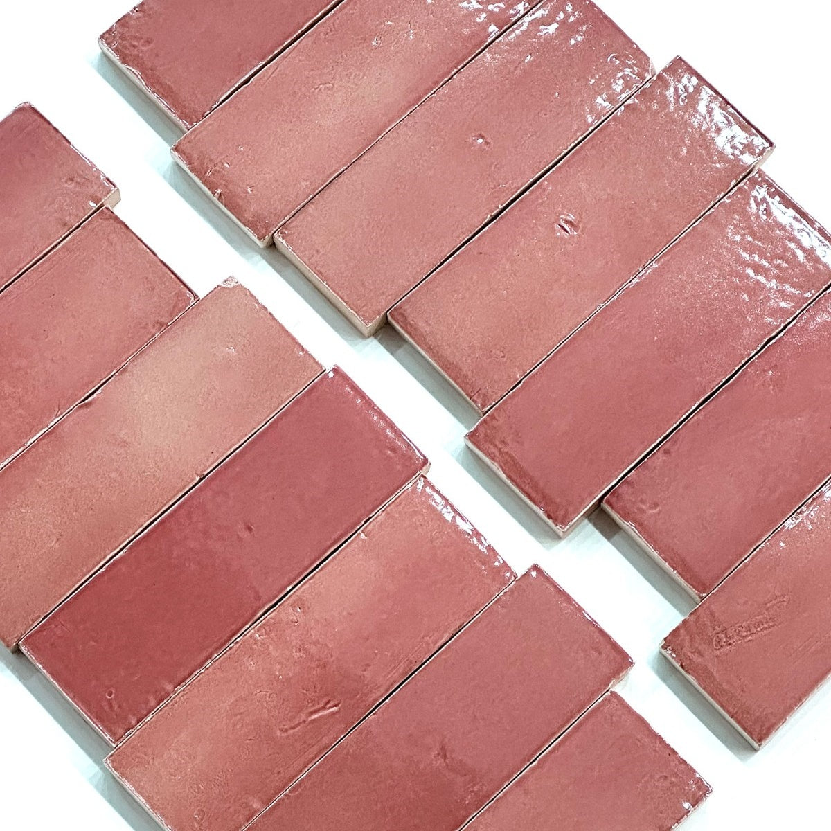 Gạch Sứ Zellige Ma-rốc Thủ Công, Bề Mặt Bóng, Hồng Chuyển Sắc, Phong Cách Mộc Mạc Sang Trọng, Dùng Lát Sàn Tường Nội Thất, Hiệu Ứng Gạch Nung