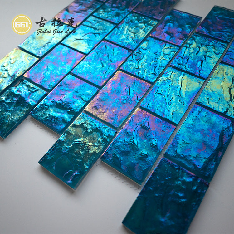Gạch Ốp Tường Mosaic Thủy Tinh Pha Lê Dạng Thẻ Óng Ánh Xanh Dương Dùng Trang Trí Hồ Bơi & Phòng Tắm