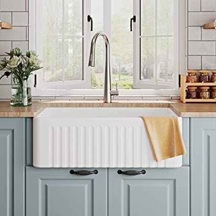 Bồn rửa chén gốm hình chữ nhật 30 inch, bồn rửa bát Farmhouse, bồn rửa bát đơn bằng gốm