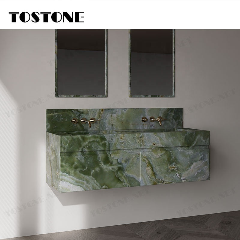 Tostone Tủ lavabo nguyên bộ đá mã não xanh phong cách cổ điển
