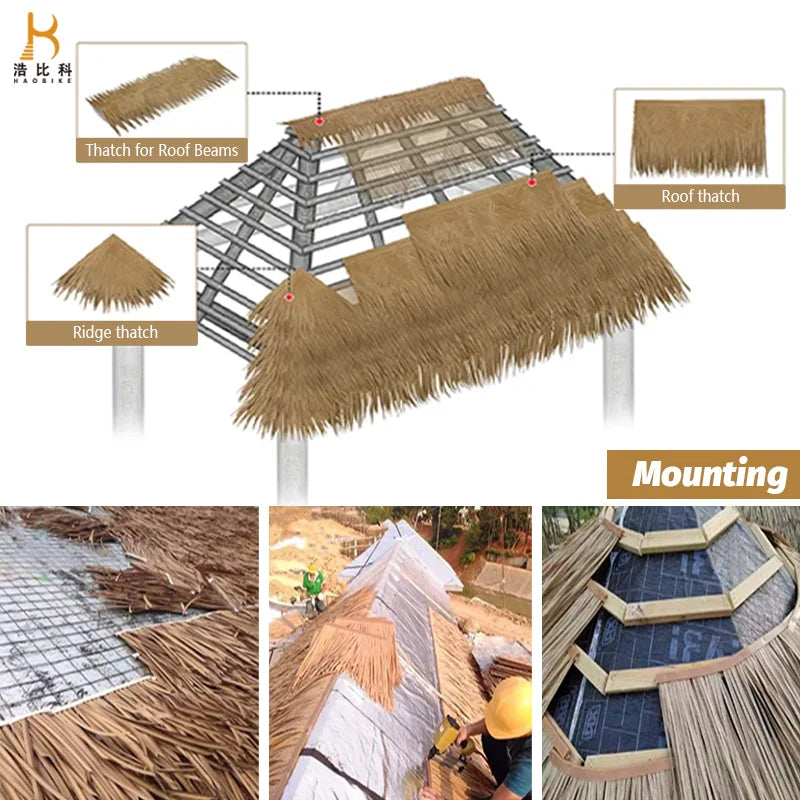Fireproof Synthetic Thatch Roof Tiles | Waterproof UV-Resistant for Villas and Resorts Bulk Discount & OEM/ODM Accepted