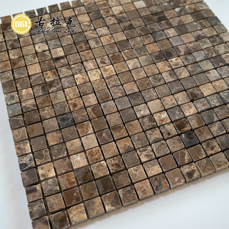 Gạch mosaic đá cẩm thạch Emperador Dark màu nâu hình vuông phong cách cà phê Tây Ban Nha dùng cho trang trí tường sàn, giá xuất xưởng, thiết kế cổ điển.