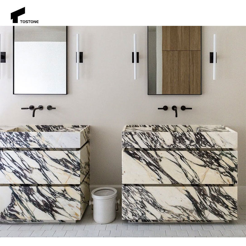 Tostone Tủ lavabo nguyên khối Đá cẩm thạch Calacatta Viola Trắng Sang trọng Ý