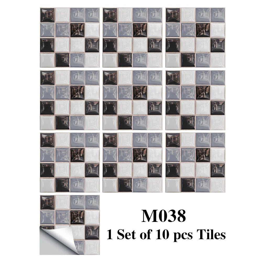 Bộ 10 Miếng Dán Gạch Mosaic Phẳng Dán Tường Bếp Phòng Tắm
