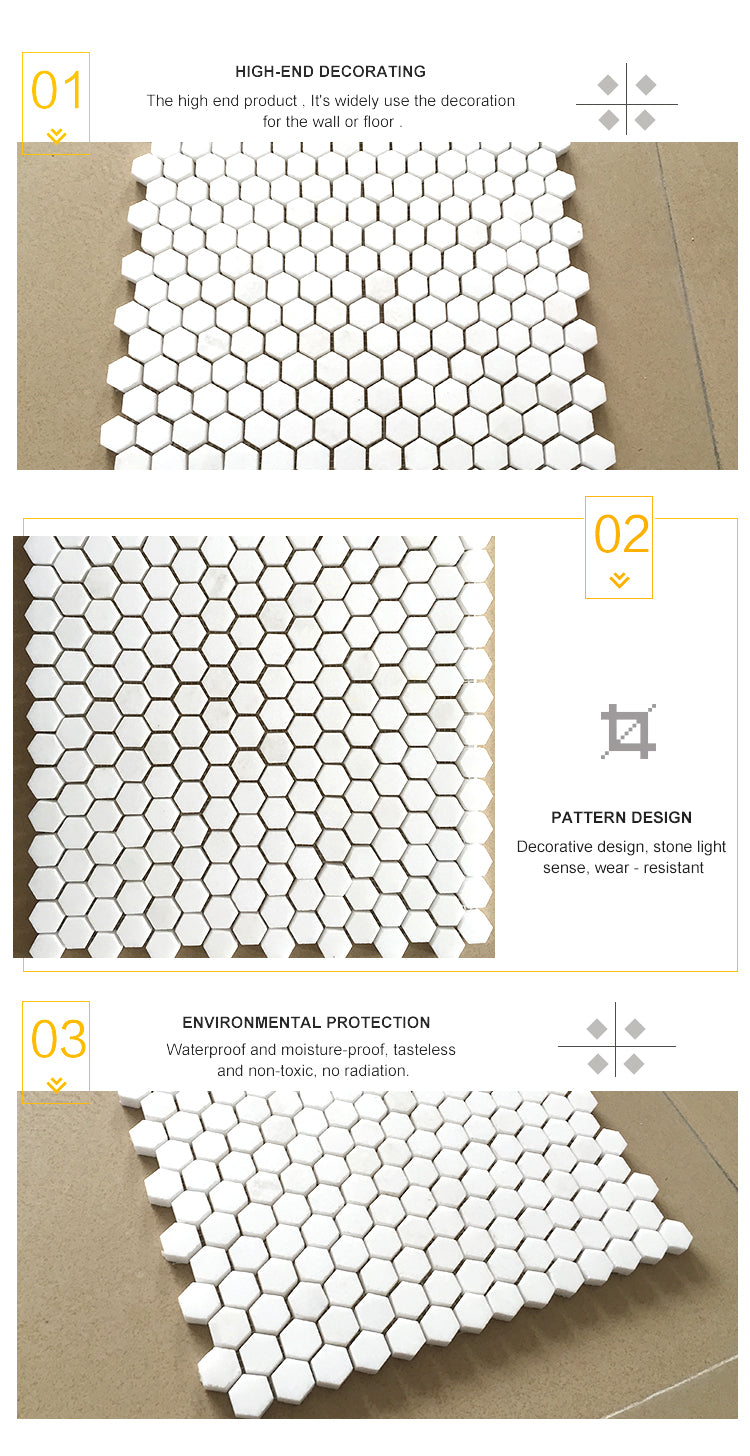Gạch ốp lát nội thất mosaic hình đồng xu tròn bằng đá cẩm thạch trắng Thassos Mini dùng để trang trí tường và sàn phòng tắm.