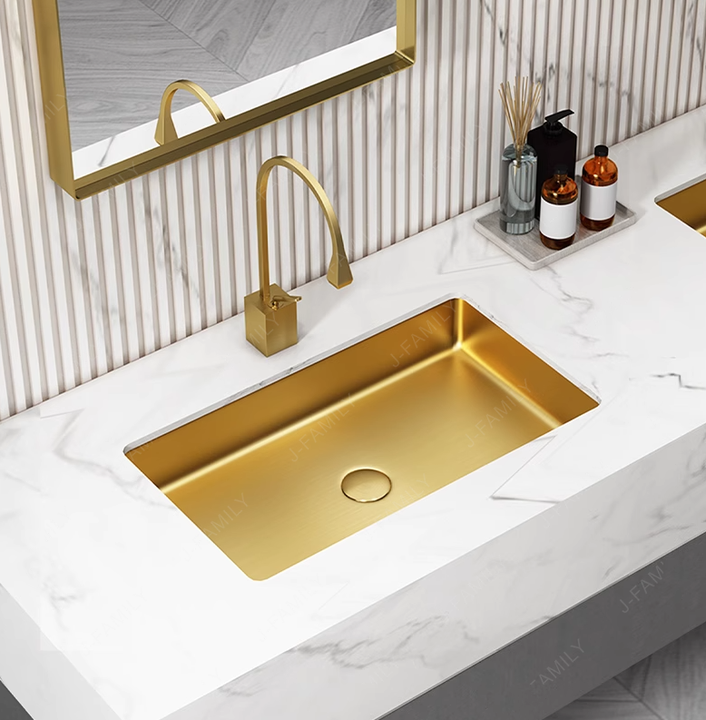Bồn rửa bằng thép không gỉ màu vàng, bồn rửa âm bàn