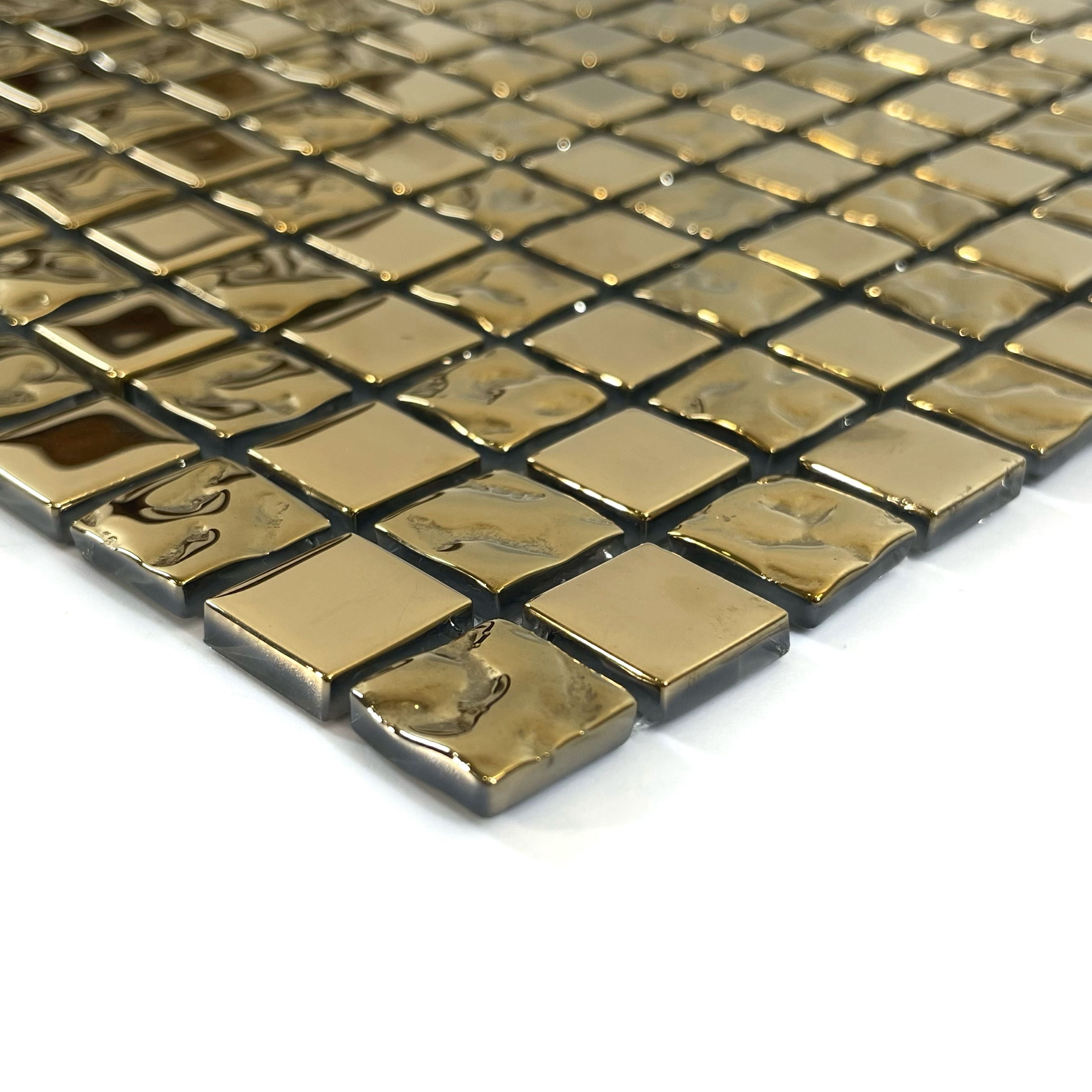 Sỉ nhà máy Gạch Mosaic Thủy Tinh Ốp Tường Trang Trí Họa Tiết Tranh Tường Mạ Điện Vàng Bóng dùng cho Trang Trí Tường Bếp