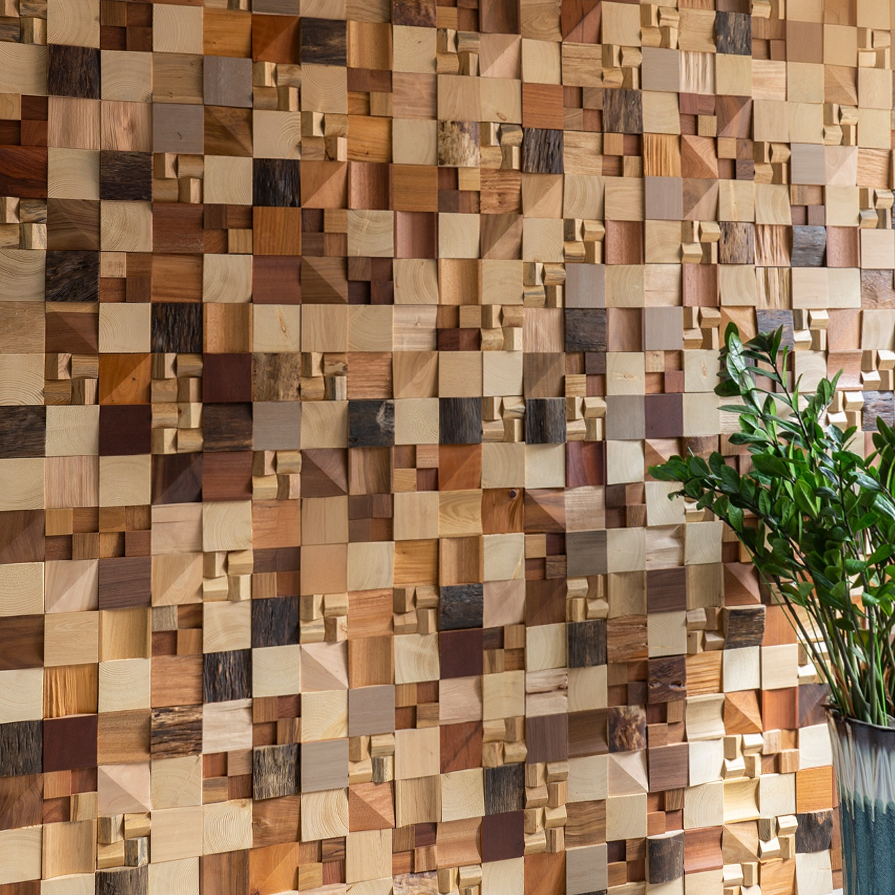 Tấm ốp tường gỗ nguyên khối dạng gạch mosaic 3D, ghép hình nghệ thuật hình học phong cách thiết kế Trung Quốc xu hướng mới, đề can nghệ thuật tái sử dụng