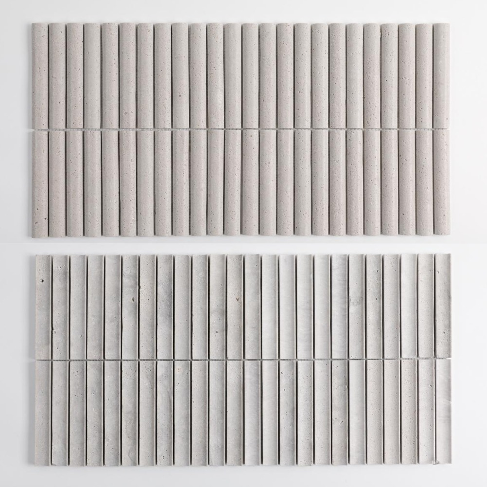 Samistone Hiện đại 3D Đá Travertine Tự nhiên Tấm Gạch Mosaic Tre Xẻ Rãnh Tấm Veneer Linh hoạt cho Tường với Thiết kế Đồ họa