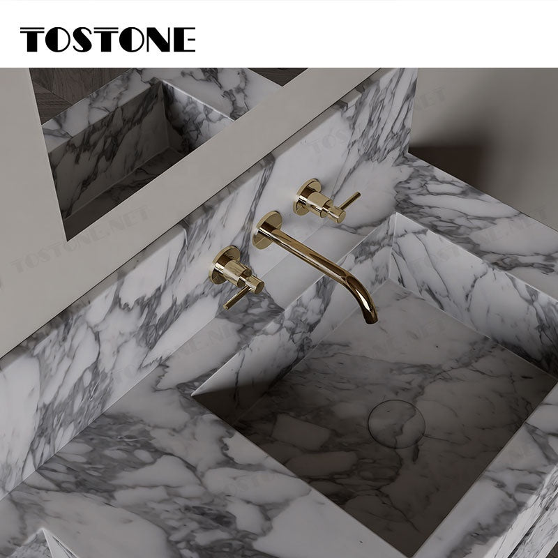 Tostone Mặt bàn lavabo phòng tắm gắn tường bằng đá cẩm thạch Arabescato Corchia tự nhiên sang trọng