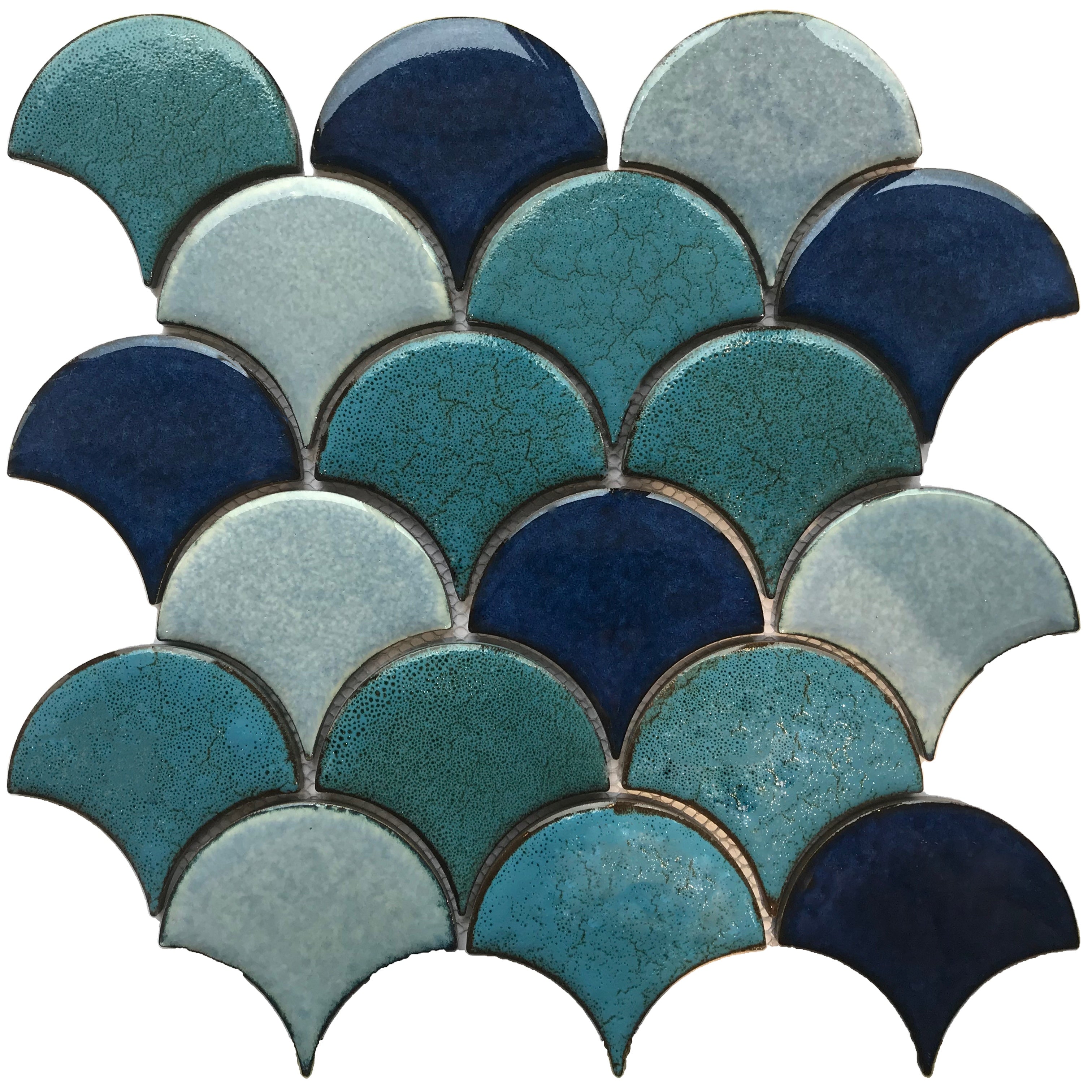 Gạch Sò Điệp Mosaic Gốm Sứ Xanh Dương Phối