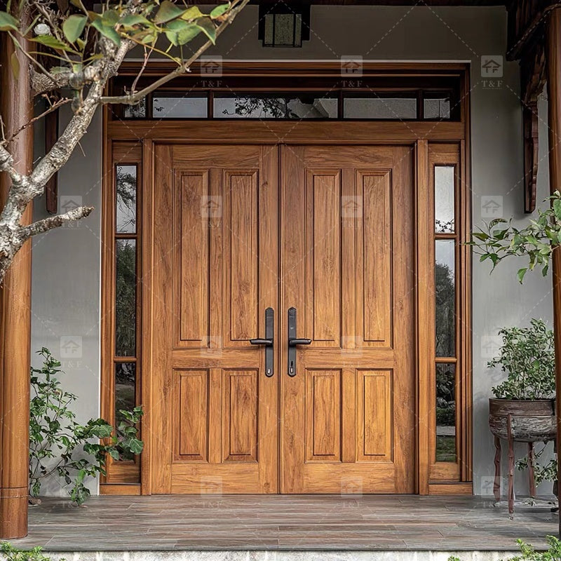 Cửa Ra Vào Chính Dạng Mở Bằng Gỗ Hoàn Thiện An Ninh, Thiết Kế Hai Cánh Hiện Đại Dành Cho Căn Hộ, Biệt Thự Lắp Đặt Ngoài Trời