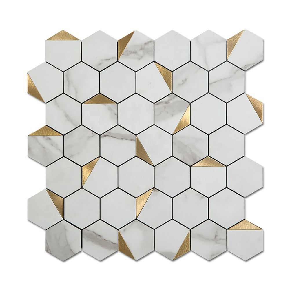 Gạch dán tường Mosaic hình lục giác trắng tự dính bằng nhựa composite nhôm