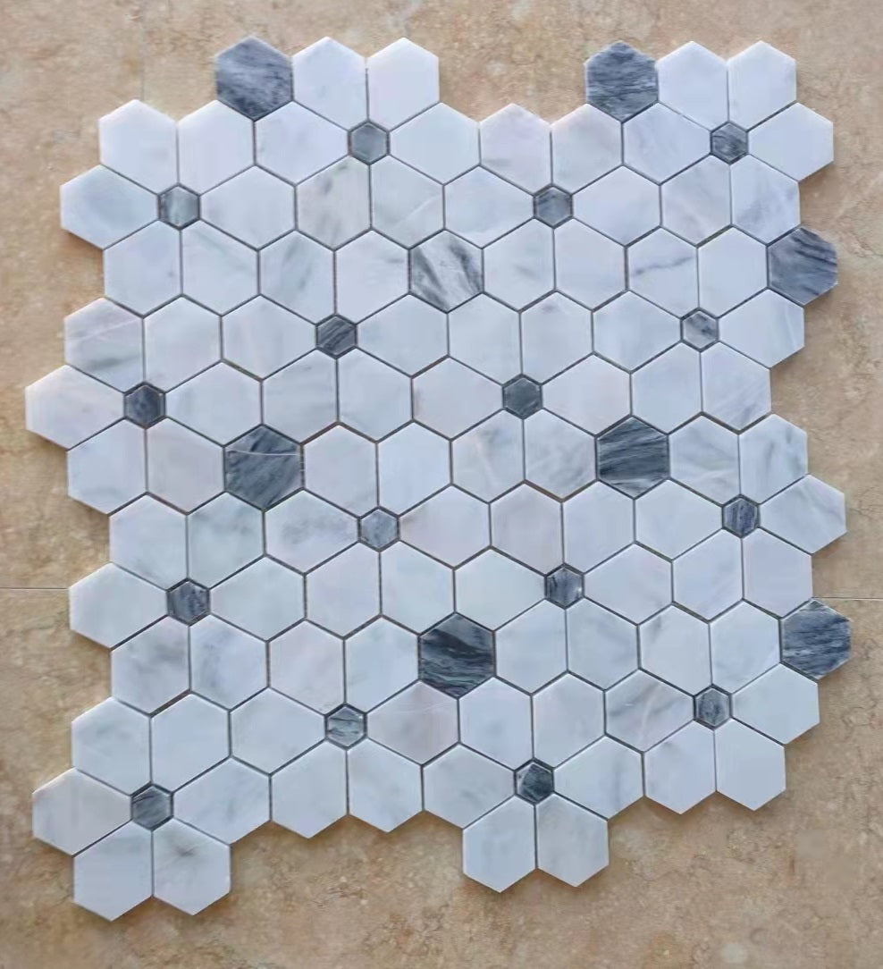 Buyers Tấm Gạch Mosaic Lục Giác Hiện Đại Bằng Đá Cẩm Thạch Tự Nhiên Đa Sắc Đánh Bóng, Cho Tường Và Sàn Nội Thất, Đa Dạng Màu Sắc