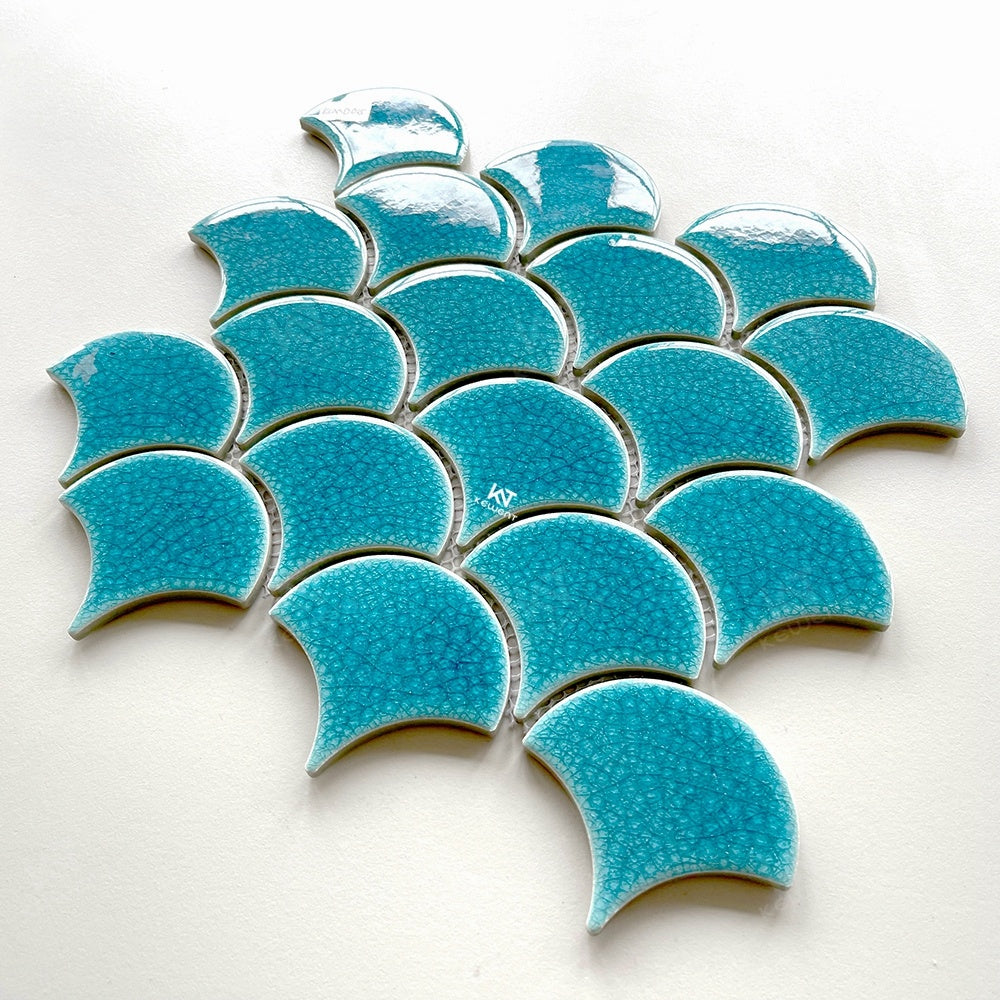 Gạch Mosaic Sứ Vảy Cá Men Rạn Băng Xanh Dương Trang Trí Bồn Tắm Và Nhà Cửa