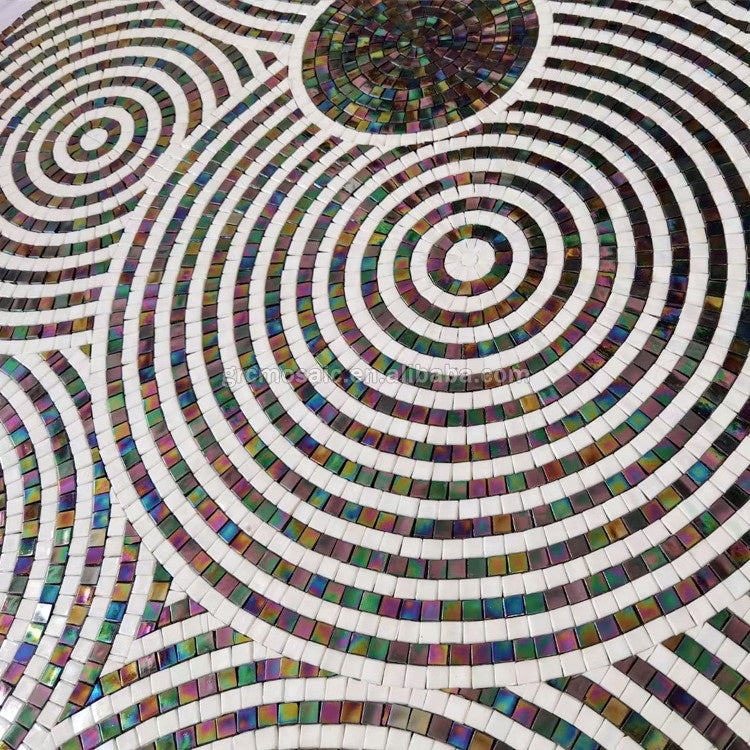 Tấm ghép mosaic kính màu cắt thủ công theo yêu cầu, hoa văn nghệ thuật cho thiết kế sàn hiện đại
