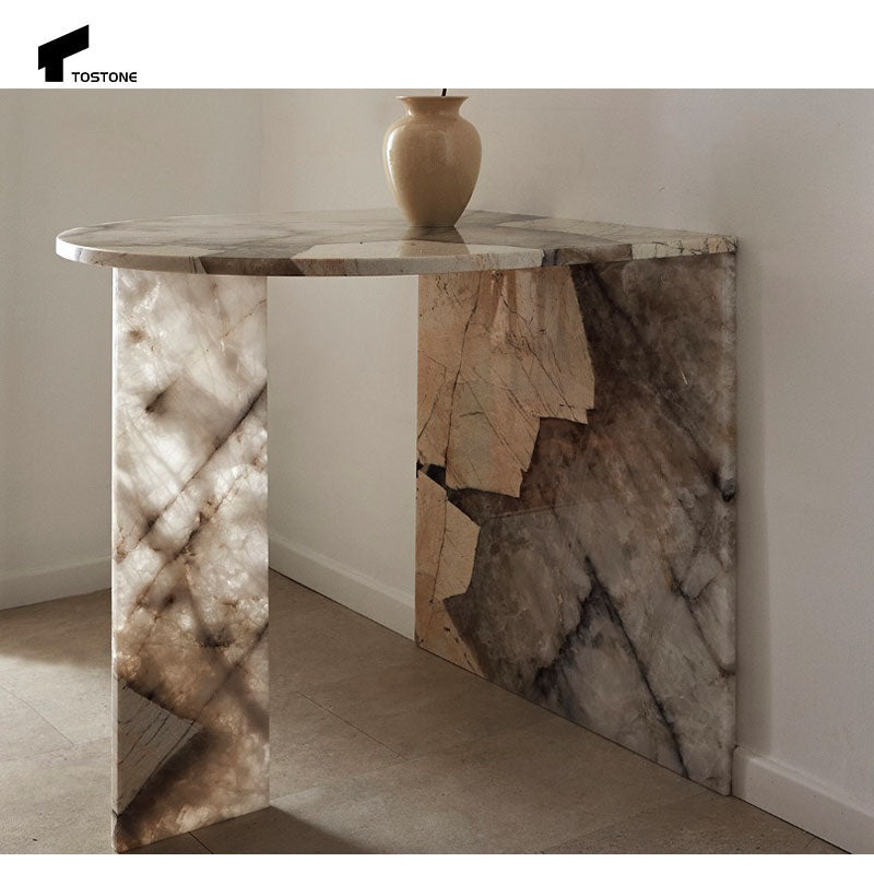 Bàn console đá cẩm thạch tự nhiên Pandora trong mờ mới sang trọng Tostone 2025