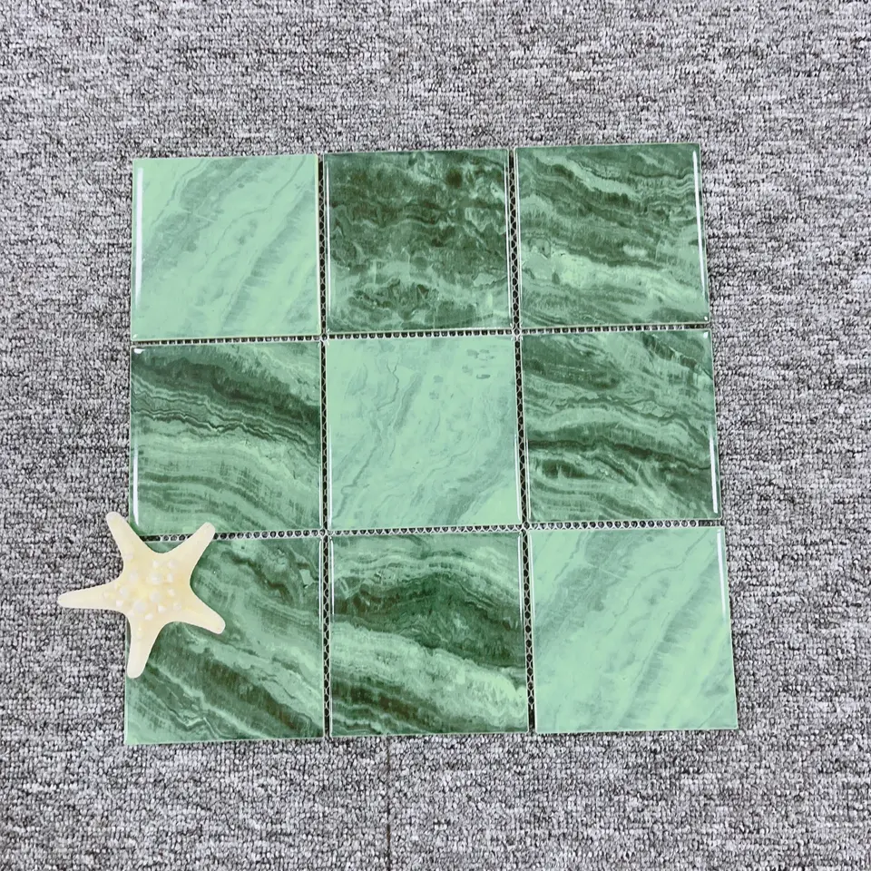 Gạch Mosaic Hồ Bơi Kính Pha Lê Gốm Sứ Xanh Lá Hình Vuông Tùy Chỉnh Dự Án Khách Sạn