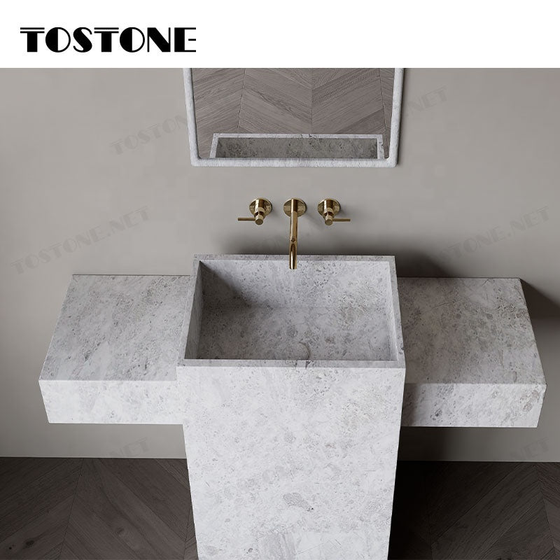 Mặt bàn chậu rửa phòng tắm Tostone độc lập, bề mặt mài đá cẩm thạch trắng Lorde tự nhiên, sang trọng