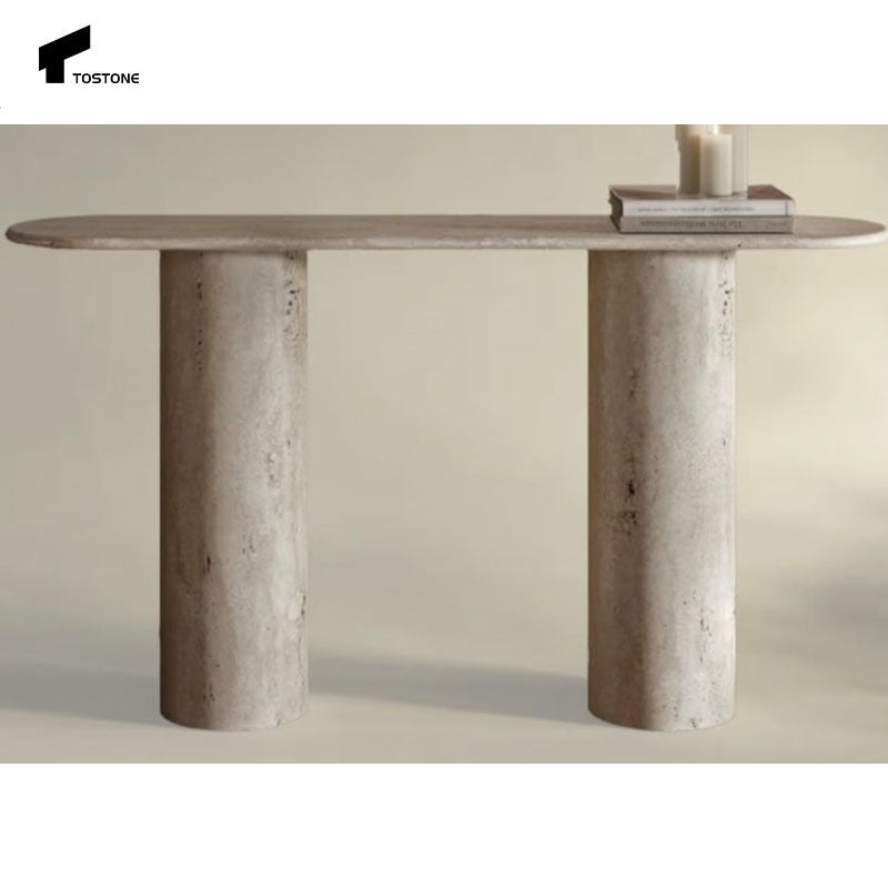 Nội thất Tostone Interiors Bàn console đá Travertine tự nhiên lối vào, trang trí phòng khách, nhà ở, biệt thự