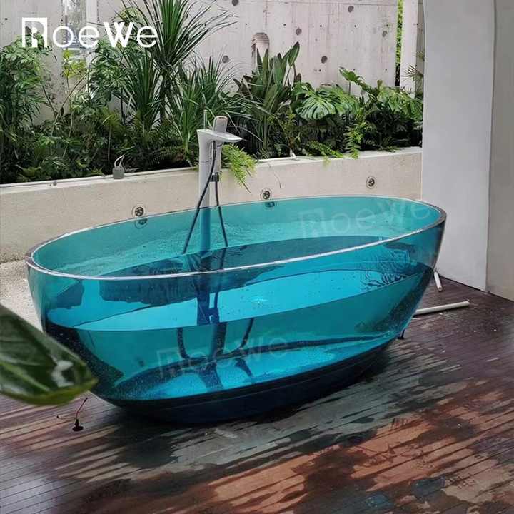 Bồn tắm nhựa đá trong suốt pha lê xanh hoàng gia bề mặt rắn trong suốt phòng tắm ngâm bồn tắm trong suốt bồn tắm nước nóng độc lập