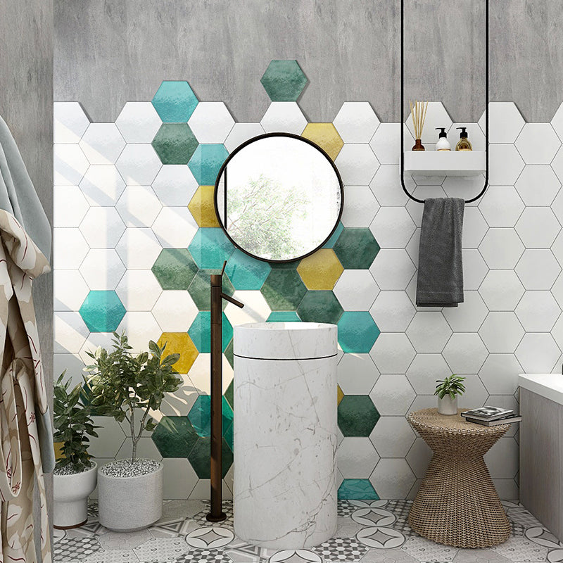 Gạch men/sứ ốp tường thủ công hình lục giác 230x200mm phong cách Bắc Âu bóng vân rạn băng đơn giản cho Bếp, Phòng tắm, Toilet