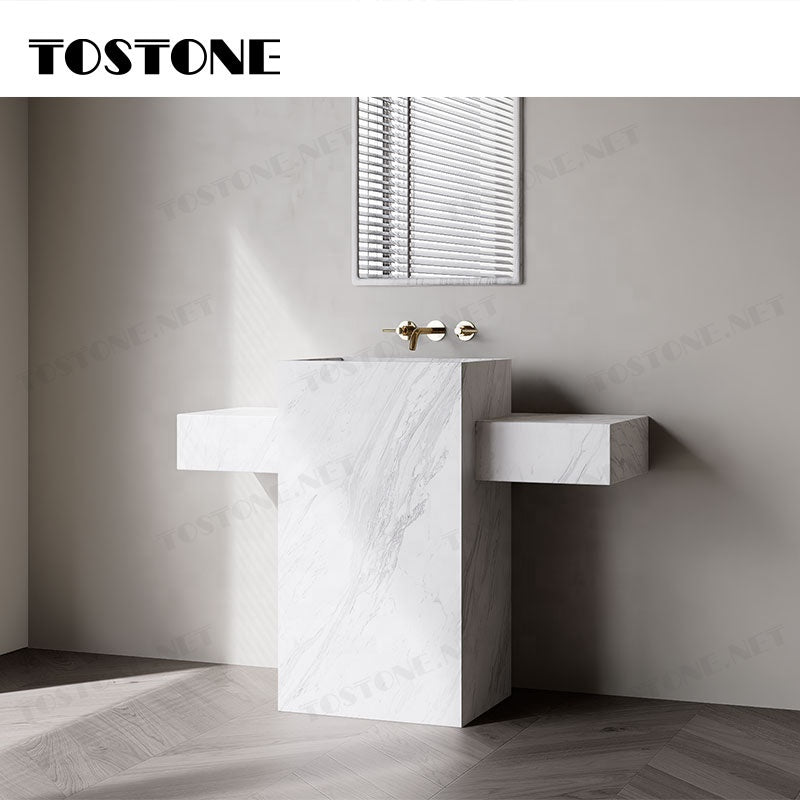 Tostone Bồn rửa chân đế đặt sàn bằng đá cẩm thạch trắng hiện đại