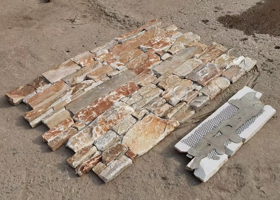 Đá phiến ngoại thất veneer Quartzite vàng tự nhiên cao cấp hiện đại ngoài trời