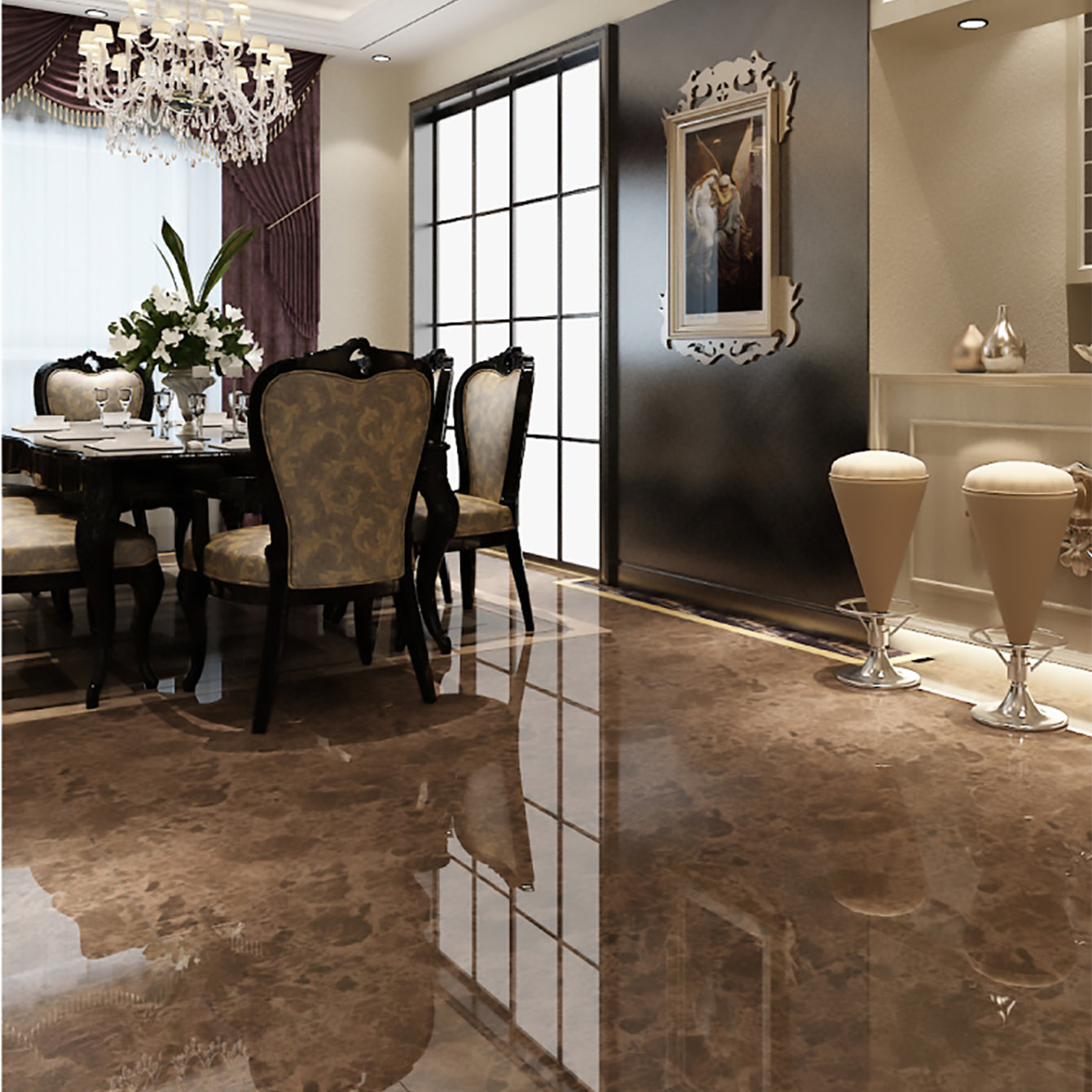 Đá Marble Dark Emperador Tự nhiên dùng làm Bàn phụ, Sàn, Gạch ốp tường, Mặt bàn bếp, Mặt bàn làm việc