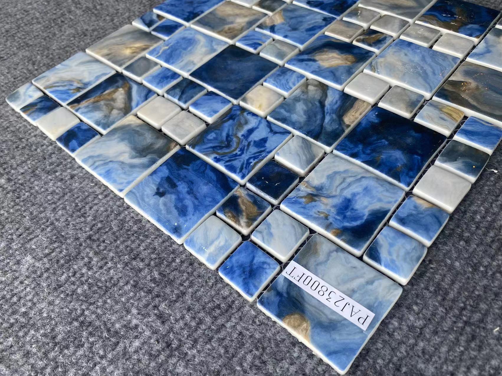 Gạch mosaic gốm sứ xanh lam và thủy tinh phát sáng chất lượng cao cấp công nghiệp
