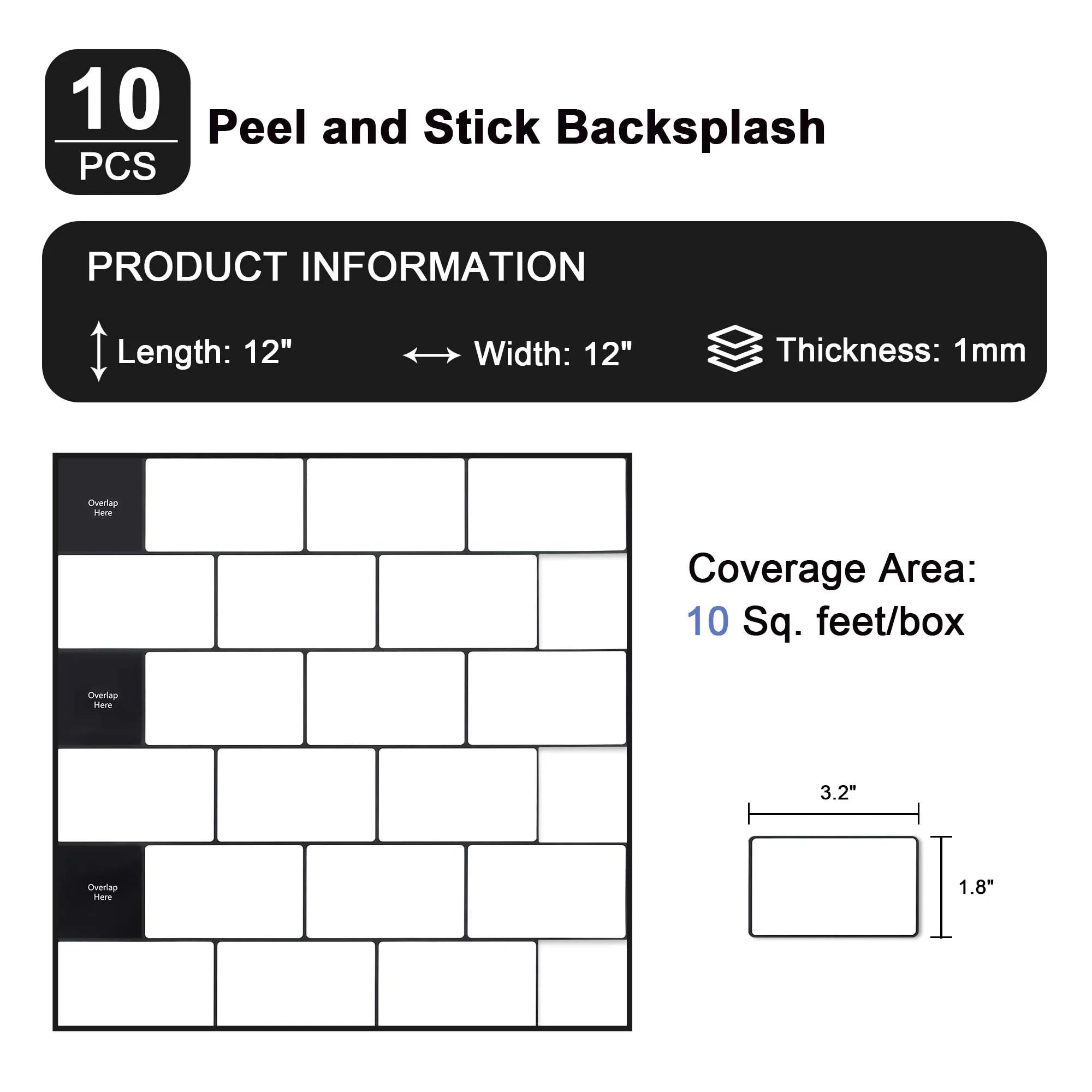 Gạch Dán Tường Jeedeson Trắng Đen Tự Dính 10 Tấm Eco