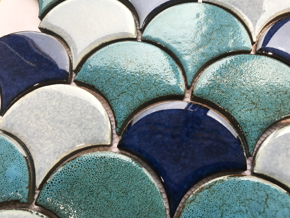 Gạch Sò Điệp Mosaic Gốm Sứ Xanh Dương Phối
