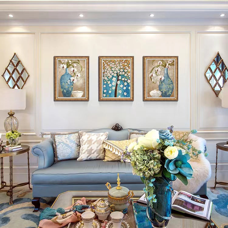 E WECIAL Bức bích họa gạch sứ nung hoa lan trang trí treo tường phong cách đĩa sứ châu Âu cho phòng khách