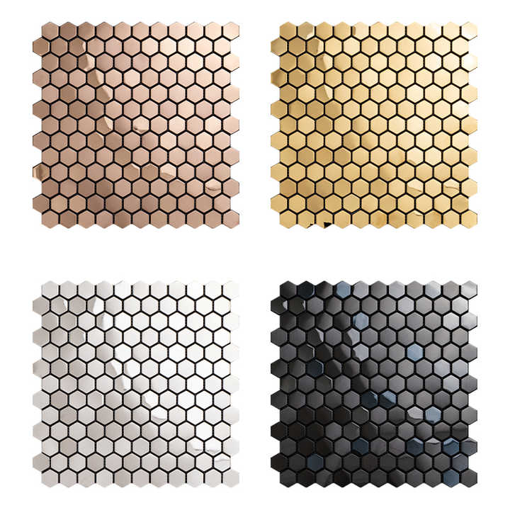 Gạch ốp tường bếp bằng thép không gỉ lục giác chống bám bẩn chất lượng cao 3D khảm kim loại bóc ra và dán