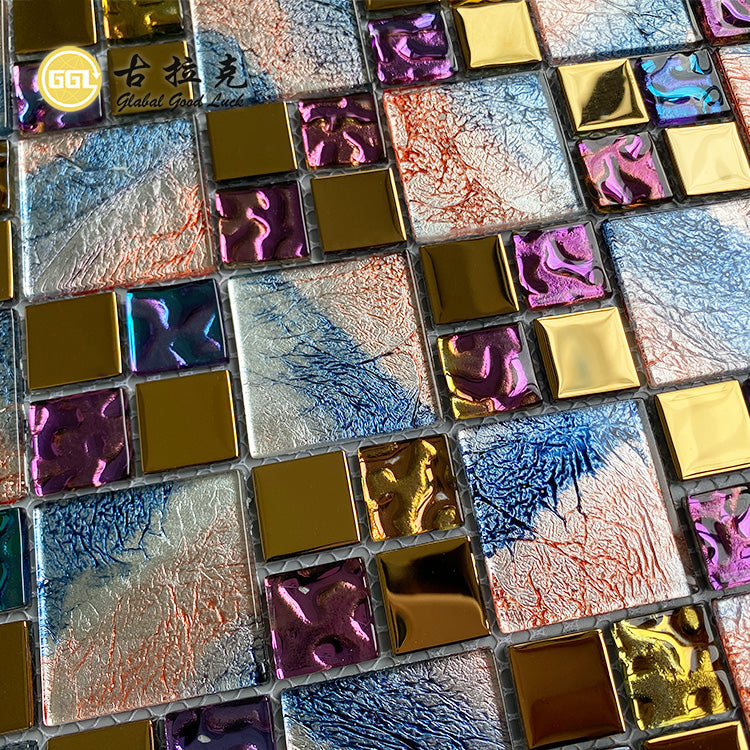 Gạch Mosaic Thủy Tinh Nghệ Thuật Đa Sắc Rực Rỡ, Trang Trí Tường Nội Thất, Gạch Lát Sàn, Tường Phòng Khách, Họa Tiết Vuông, Sử Dụng Đa Năng