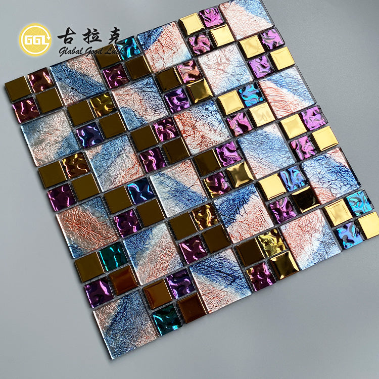 Gạch Mosaic Thủy Tinh Nghệ Thuật Đa Sắc Rực Rỡ, Trang Trí Tường Nội Thất, Gạch Lát Sàn, Tường Phòng Khách, Họa Tiết Vuông, Sử Dụng Đa Năng