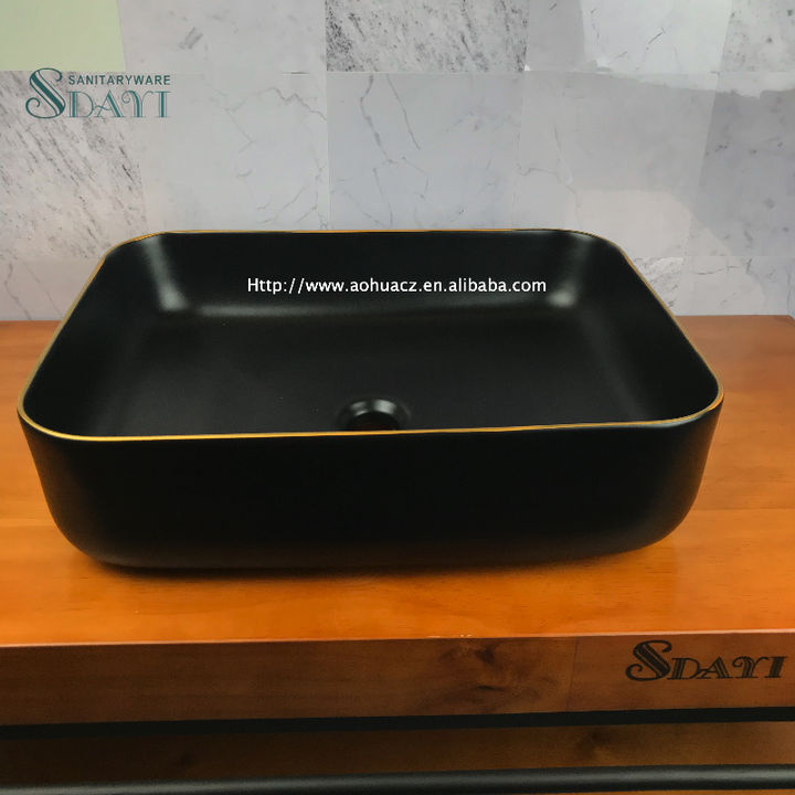 Chậu rửa mặt hình chữ nhật bằng thép không gỉ hiện đại màu vàng mờ SDAYI có lỗ thoát nước bật lên