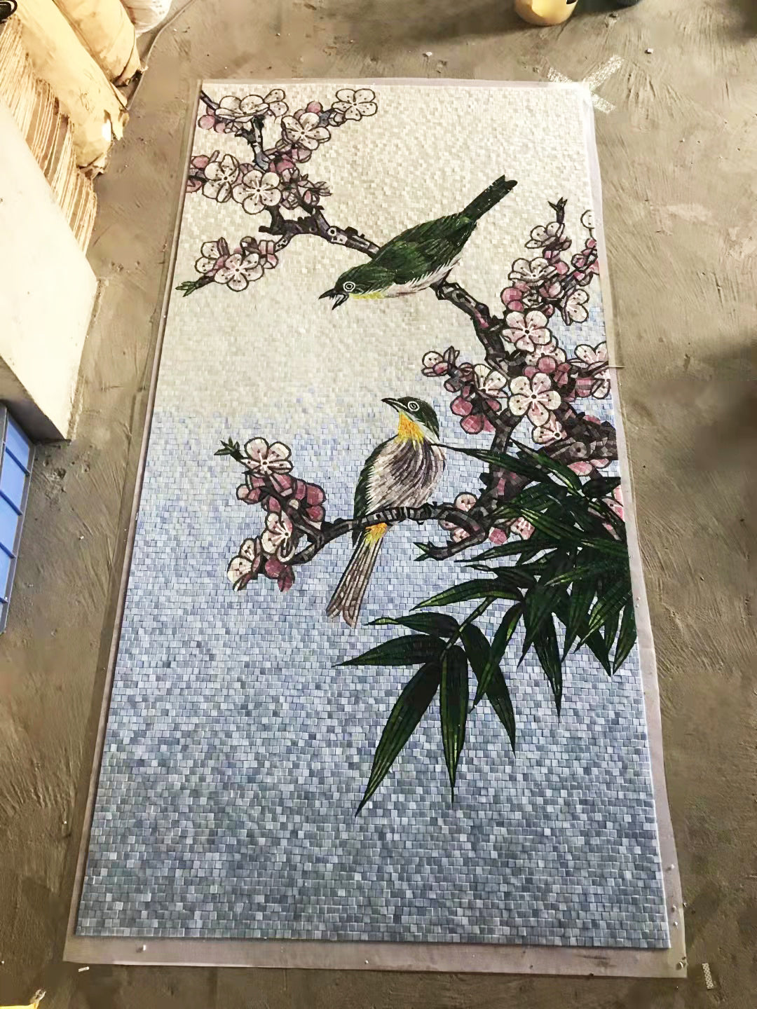 Tranh khảm tường trang trí hoa và chim hiện đại tùy chỉnh