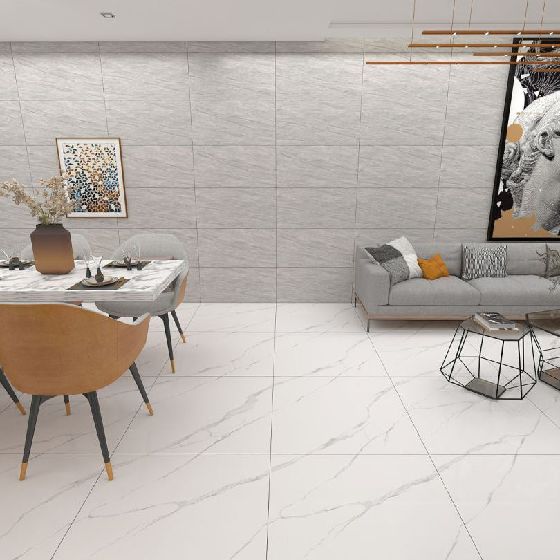 Gạch Sứ Vân Đá Cẩm Thạch Trắng Bóng Hiện Đại, Gạch Gốm Ốp Tường Tiêu Chuẩn Dùng Cho Viền Sàn Nội Thất Phòng Khách Sạn, Thiết Kế Hiện Đại