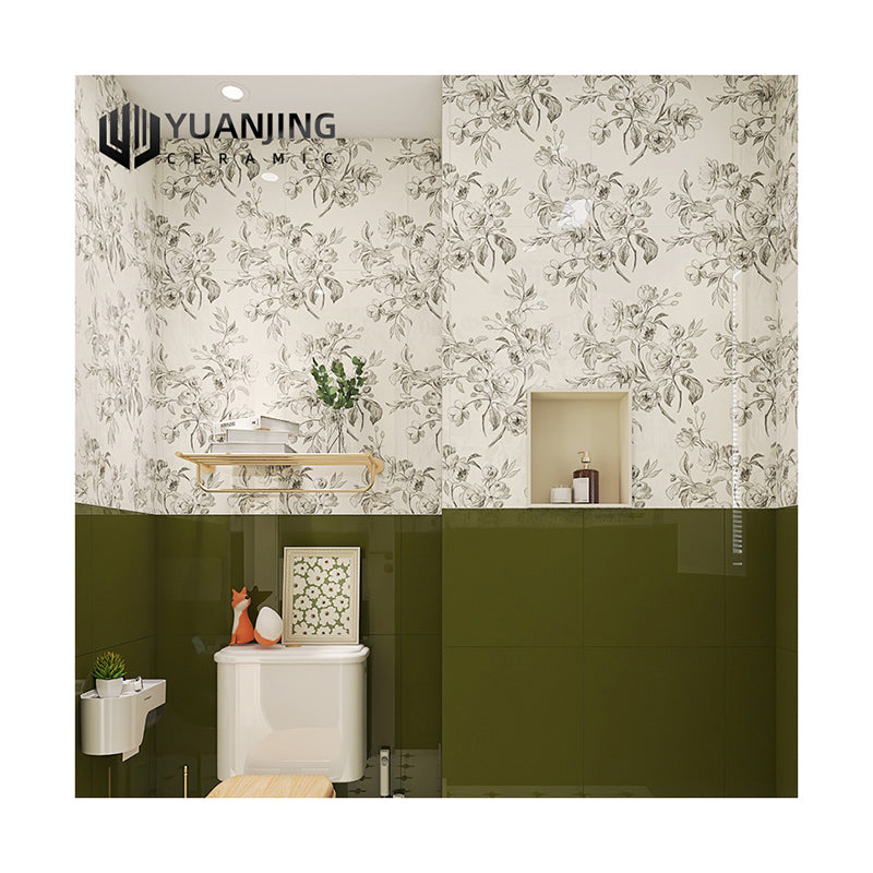 Gạch sứ ốp tường bếp ban công & phòng tắm Yuanjing 400x800mm, phong cách Kem Pháp có vân, bóng sáng