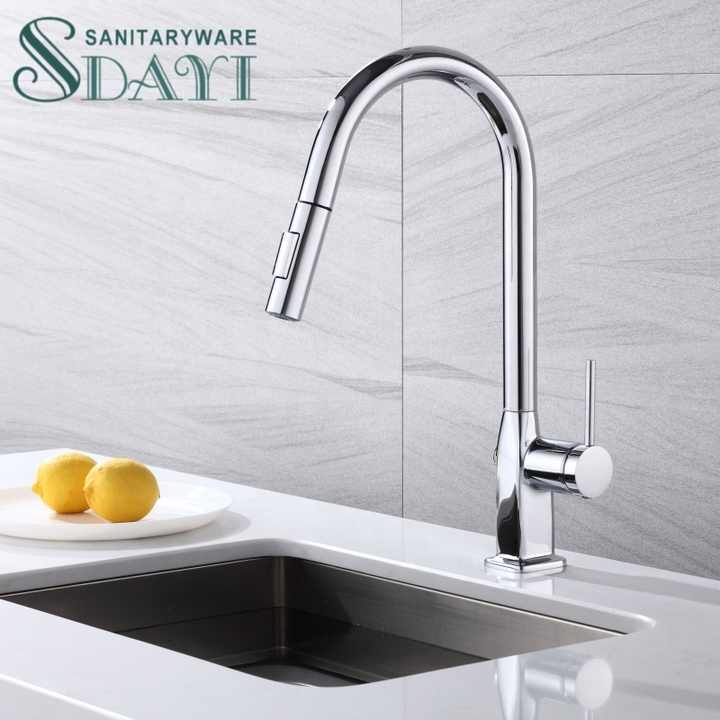 Vòi bếp bằng thép không gỉ SDAYI 304 mạ crôm, vòi trộn bằng đồng thau, vòi chậu rửa tay cầm đơn