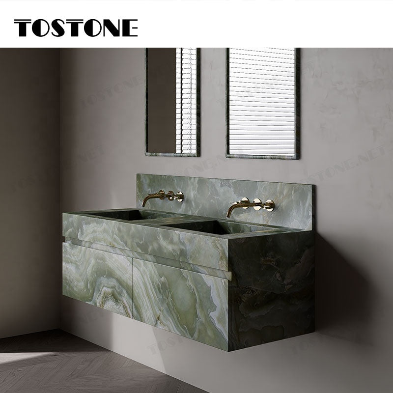 Tostone Mặt bàn lavabo phòng tắm gắn tường màu xanh tự nhiên, sang trọng tinh tế