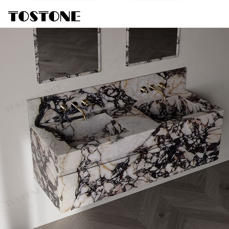 Tostone Khuyến mãi lớn Bộ tủ chậu rửa mặt đá cẩm thạch Calacatta Viola Sang trọng cho trang trí nội thất phòng tắm hiện đại tại nhà ở, biệt thự, khách sạn