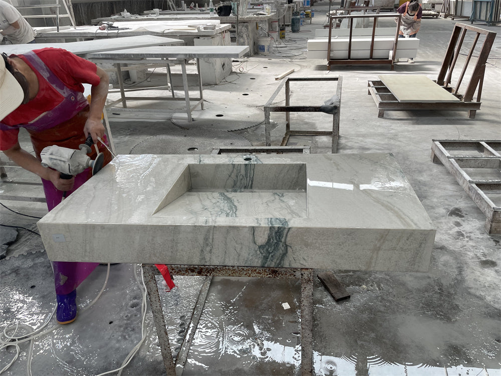 Tấm đá Quartzite Trắng Sông Sang trọng Tự nhiên dùng cho Mặt bàn Lavabo Phòng tắm