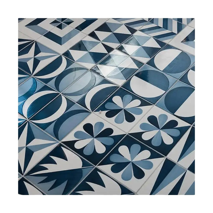 Gạch ốp tường và lát sàn Ceramic thiết kế hiện đại, họa tiết hình học xanh trắng, chất lượng cao, kích thước 200x200mm cho nhà bếp và phòng tắm