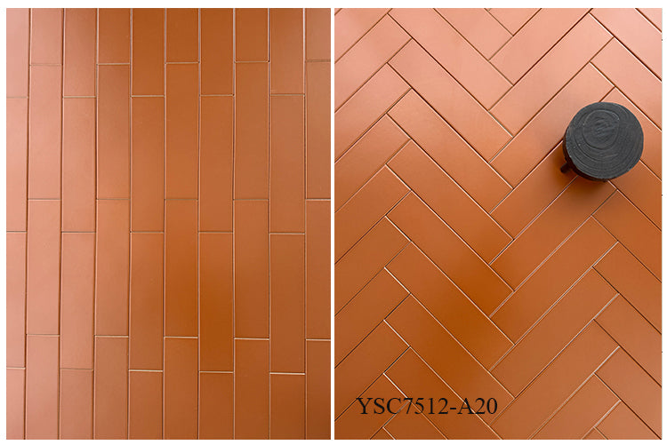 Gạch ốp tường porcelain 75x300 màu đỏ thuần, kiểu subway, tráng men, độ hút nước thấp, dùng cho nhà bếp
